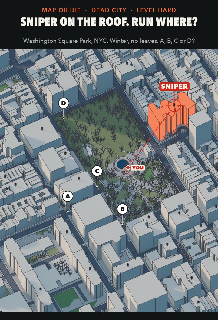 Dead City 01 · Washington Square Park: SNIPER ON THE ROOF. RUN WHERE?